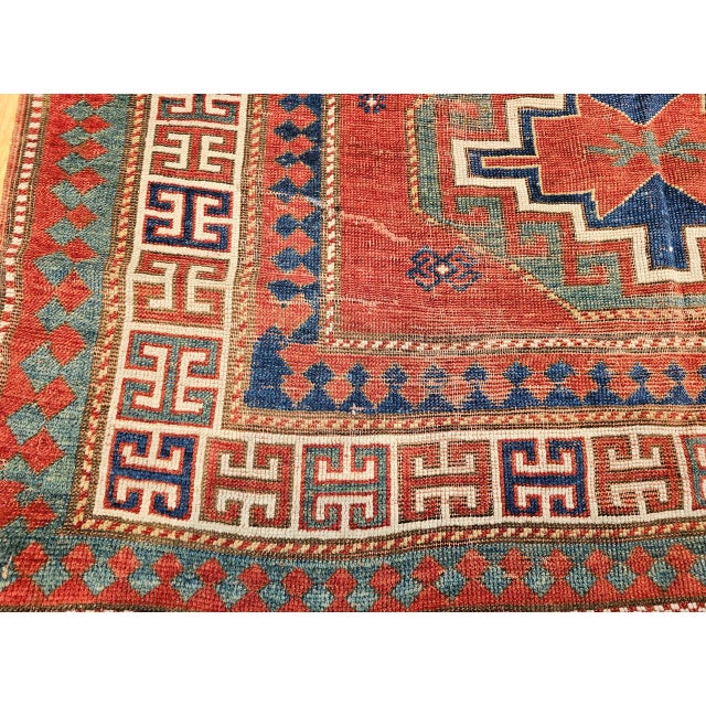 Antique Caucasian Kazak Rug, Handwoven Wool, Geometric Medallion Design, Red & Ivory, 5' x 7' For Sale - Image 16 of 17