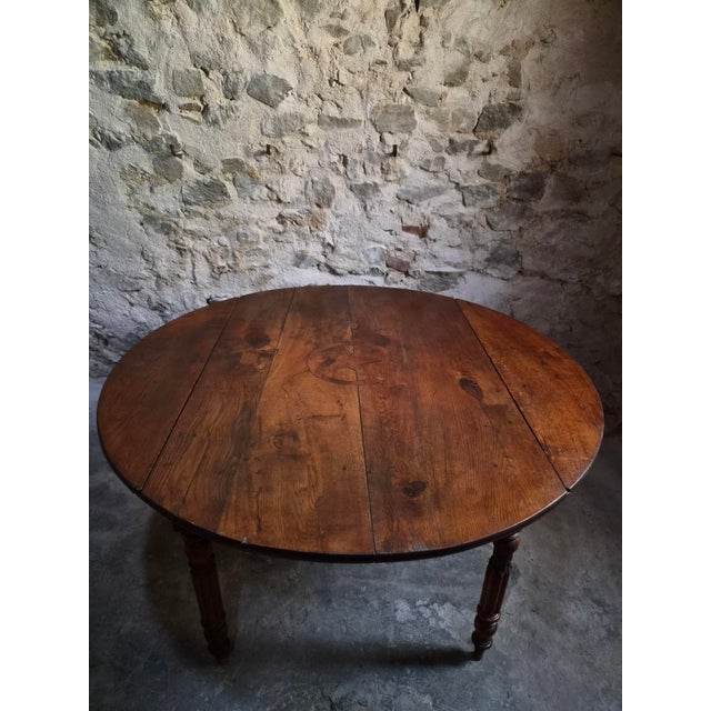 Antique French Round Oak Drop-Leaf Dining Table, 1870s For Sale - Image 13 of 18