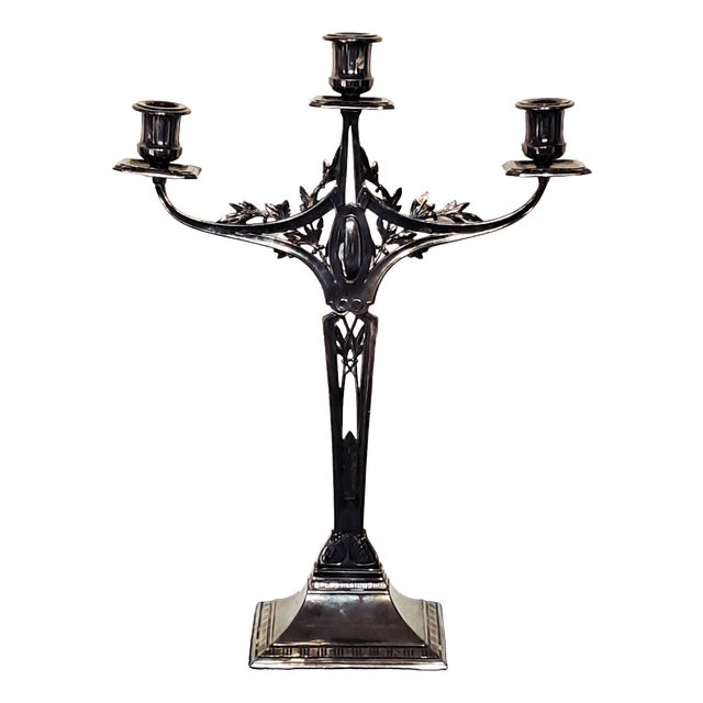 Antique Kayserzinn Three-Light Candlestick, 1890s For Sale