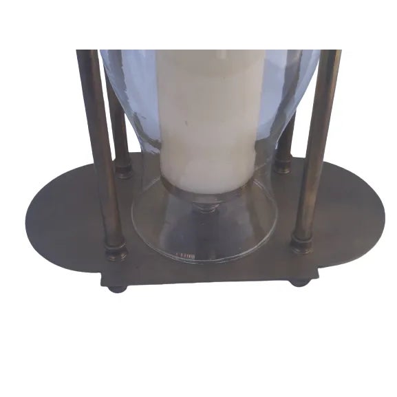 Vintage Mid-Century Brass and Hurricane Glass Candlestick Holder For Sale - Image 11 of 13