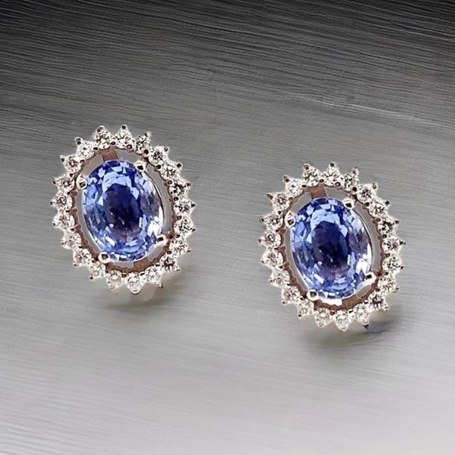 2010s Diamond Sapphire Earrings 14k Gold 3.24 TCW Certified For Sale - Image 5 of 18