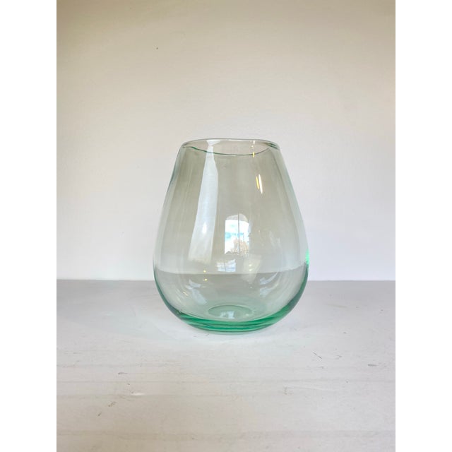 Contemporary Vintage Hand-Blown Pale Turquoise Glass Vase, Tapered Form For Sale - Image 3 of 9