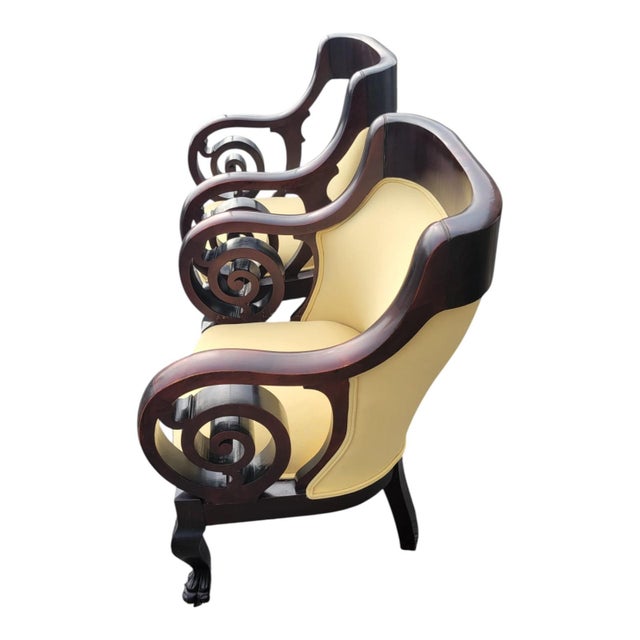 Brown 19th Century Walnut Empire Bedroom Chair Claw Feet-Newly Upholstered & Restored For Sale - Image 8 of 16