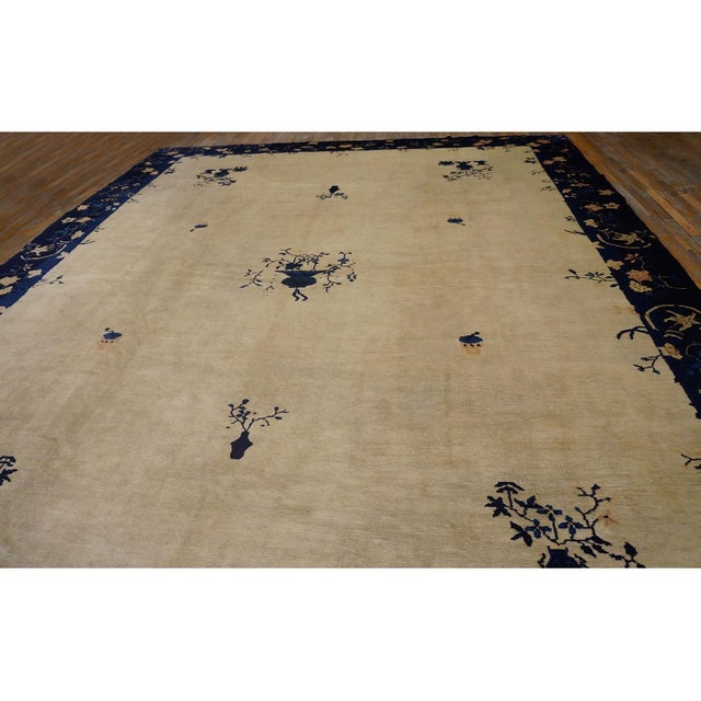 1920s Rectangle Hand Knotted Wool Antique Open Field Medallion Blue Large Rug For Sale - Image 4 of 11
