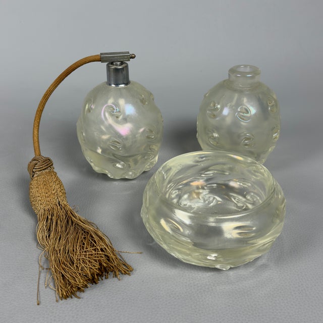 Antique Iridescent Murano Glass Torchon Dressing Table Set by Ercole Barovier for Barovier & Toso, 1940s, Set of 3 For Sale - Image 16 of 18