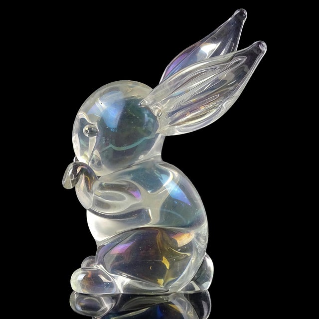 Archimede Seguso Murano Vintage Iridescent Italian Art Glass Bunny