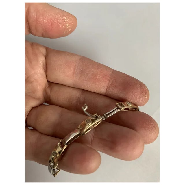 Metal Late 20th Century 14k Two Tone Gold Diamond Bracelet For Sale - Image 7 of 10