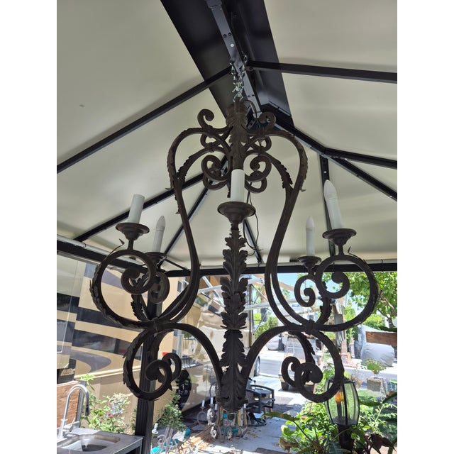 1970s Spanish Revival Wrought Iron Chandelier For Sale - Image 4 of 12