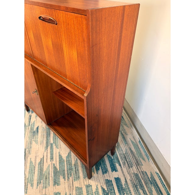 Mid-Century Modern Authentic Vintage British Mid-Century Teak Drop-Front Cabinet Bar Inspired by G Plan For Sale - Image 3 of 13