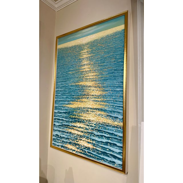 Golden Hour Ocean Reflection | Original Contemporary Textured Oil Painting — By Samuel H. (24" X 36") | Custom Framed For Sale - Image 4 of 8