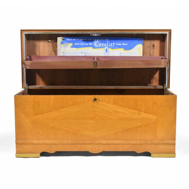 Vintage Cavalier Waterfall Art Deco Flame Mahogany Cedar Blanket Chest For Sale In Chicago - Image 6 of 11
