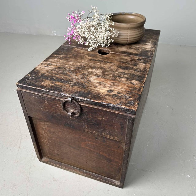 Beautiful wooden offering box Zenibako with metal fittings from the Meiji period, Japan. Dimensions: height 32 cm, width...