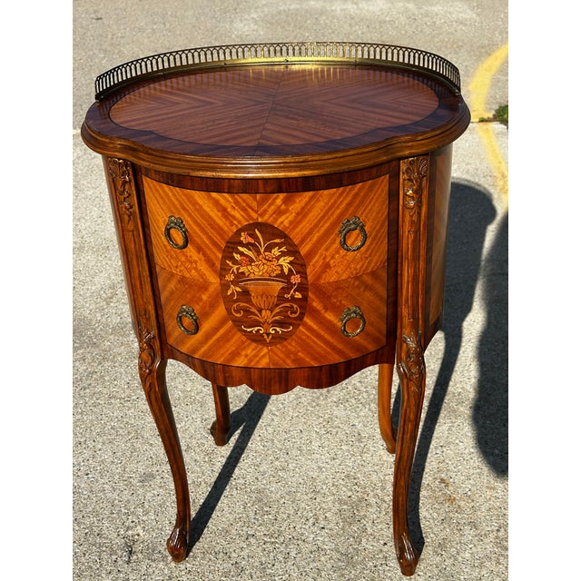 1940’s Louis XV Marquetry Drum Style Nightstand For Sale - Image 9 of 11