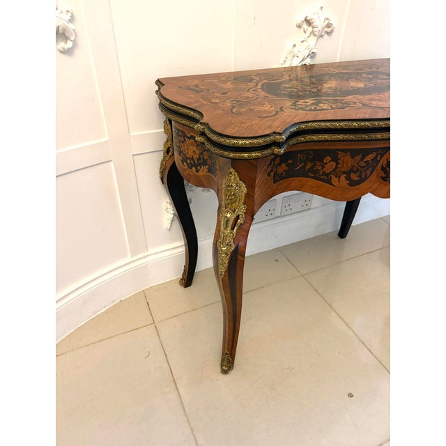 Antique French Louis XV Style Kingwood Marquetry Card or Console Table, 1860s For Sale - Image 15 of 18