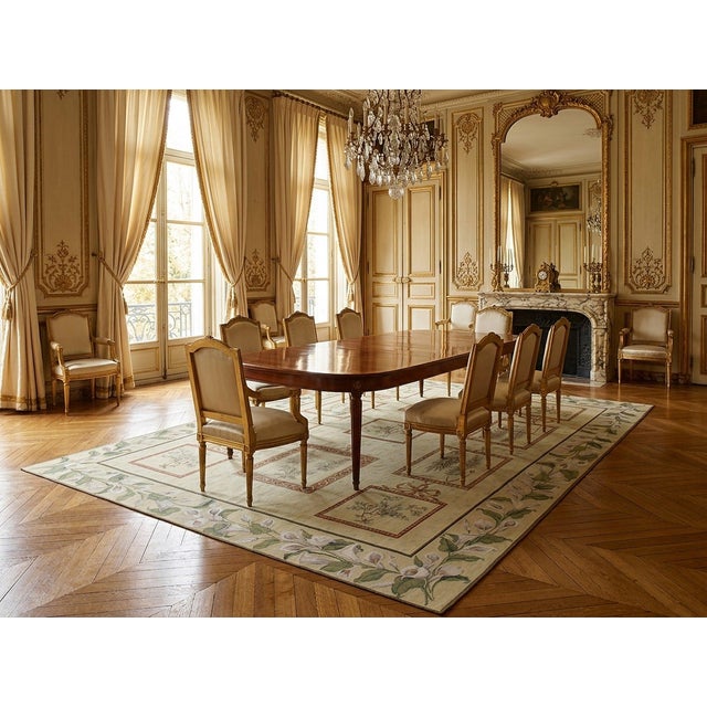 8x10 Vintage Aubusson Flat Weave Wool Rug, Ivory Botanical Panel For Sale - Image 12 of 13