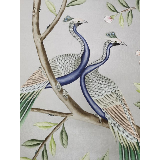 Hand-Painted Chinoiserie Peacock Wall Panel – Luxury Botanical Bird & Floral Art, Statement Wall Decor, Unframed 30x48” For Sale - Image 6 of 6