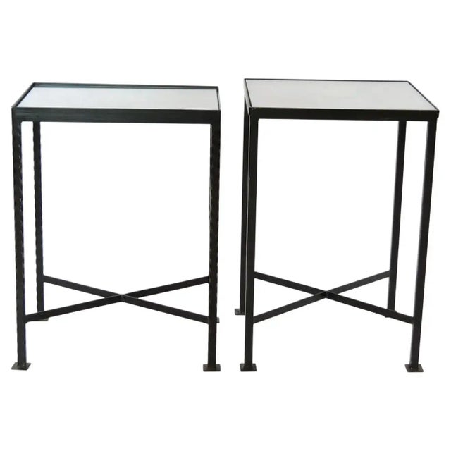 Wood Vintage Wrought Iron / Painted Wood Top Side Tables For Sale - Image 7 of 13