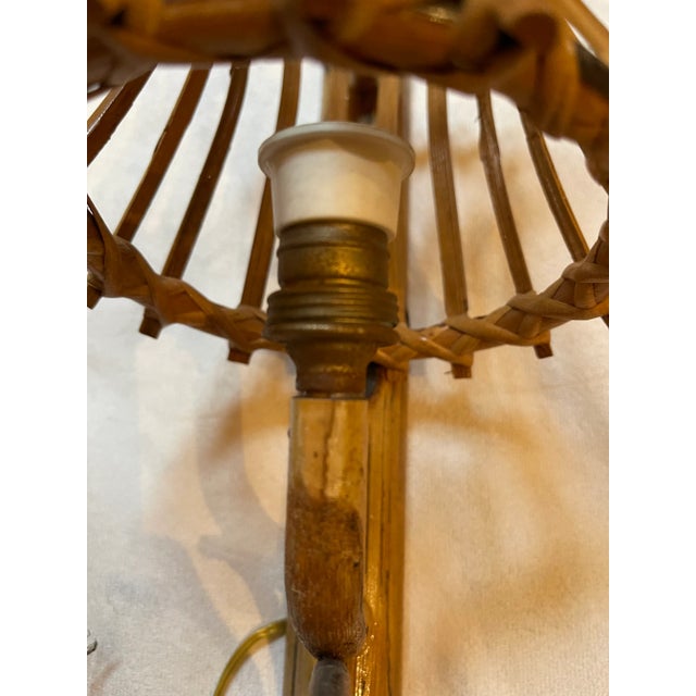 Boho Chic Mid-Century Italian Rattan Bamboo Sconces Attributed to Albini 1950s - Set of 4 For Sale - Image 3 of 8