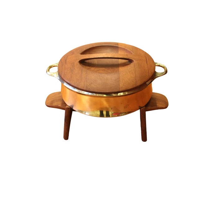 Brown Brass Model 1310ch Pot with Lid and Teak Stand by Jens Quistgaard for Dansk Design, 1950s, Set of 3 For Sale - Image 8 of 9