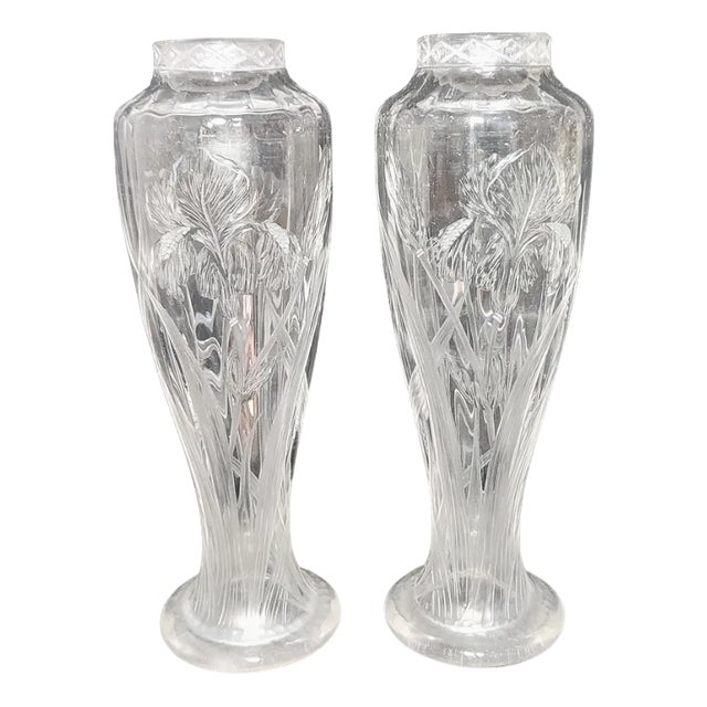 Art Nouveau Cut Glass Vases, Spain, 1930s, Set of 2 For Sale
