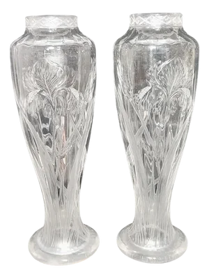 Art Nouveau Cut Glass Vases, Spain, 1930s, Set of 2