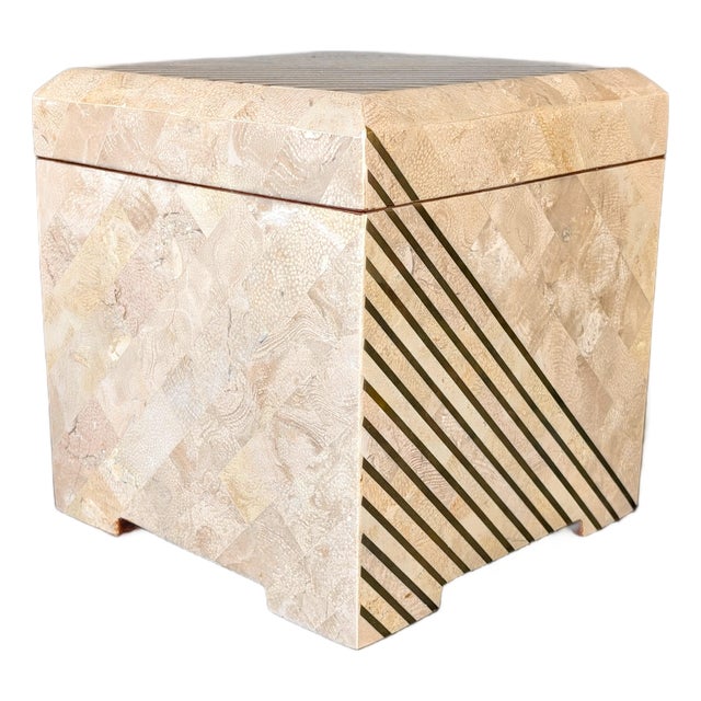 Vintage Casa Bique Tessellated Stone and Brass Box For Sale