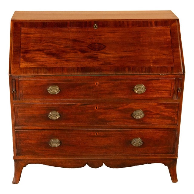 Traditional Fine Antique Georgian Mahogany Sheraton Inlaid Secretary Desk Bureau Chest 1780 For Sale - Image 3 of 17