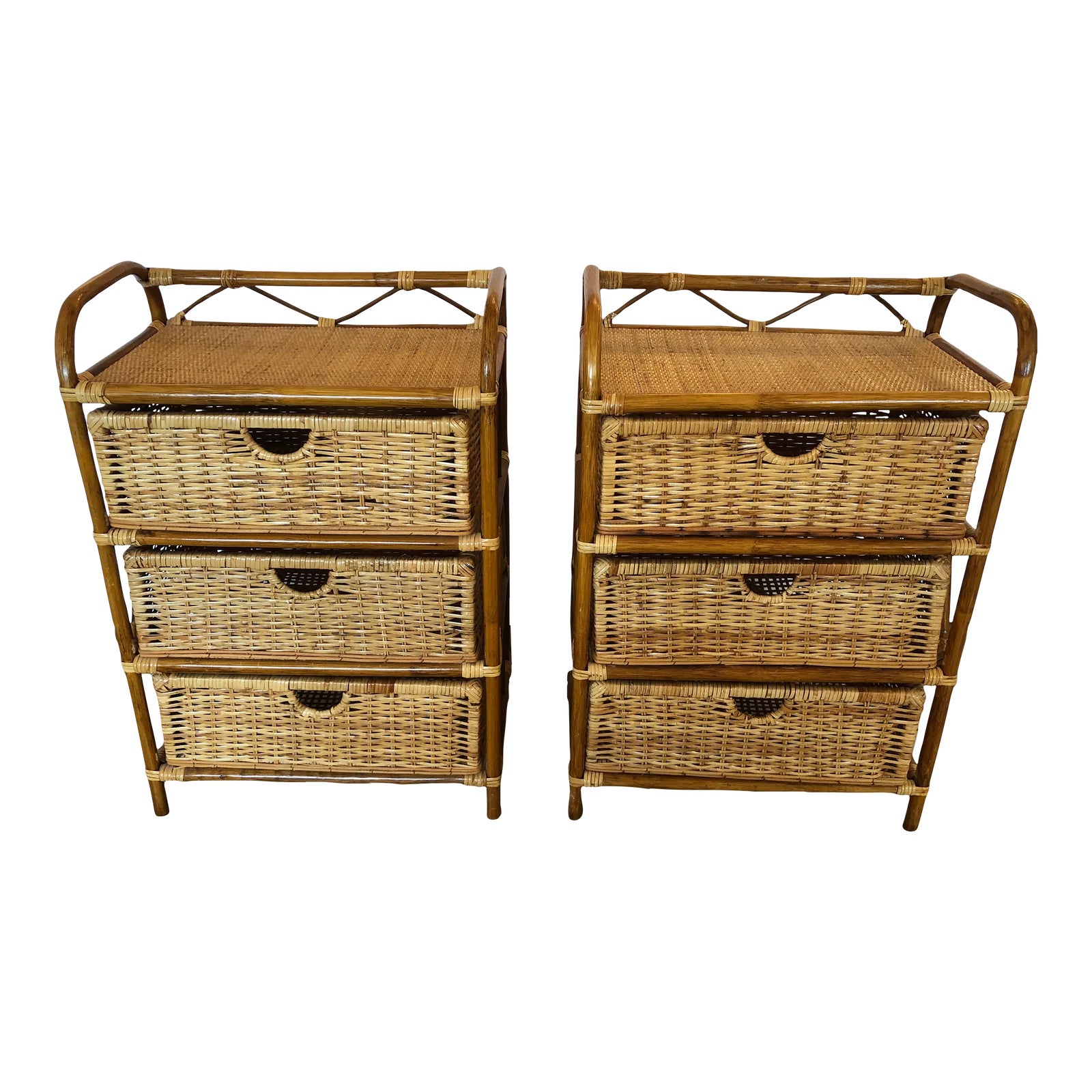 Natural Rattan and Wicker Night Stands With 3 Drawers a Pair Chairish