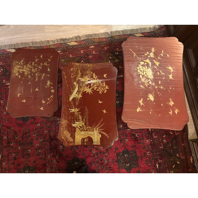 19th Century Chinese Export Red Lacquer Chinoiserie Nesting Tables – Set of Three, C. 1850–1890 [Sp] For Sale In Seattle - Image 6 of 12