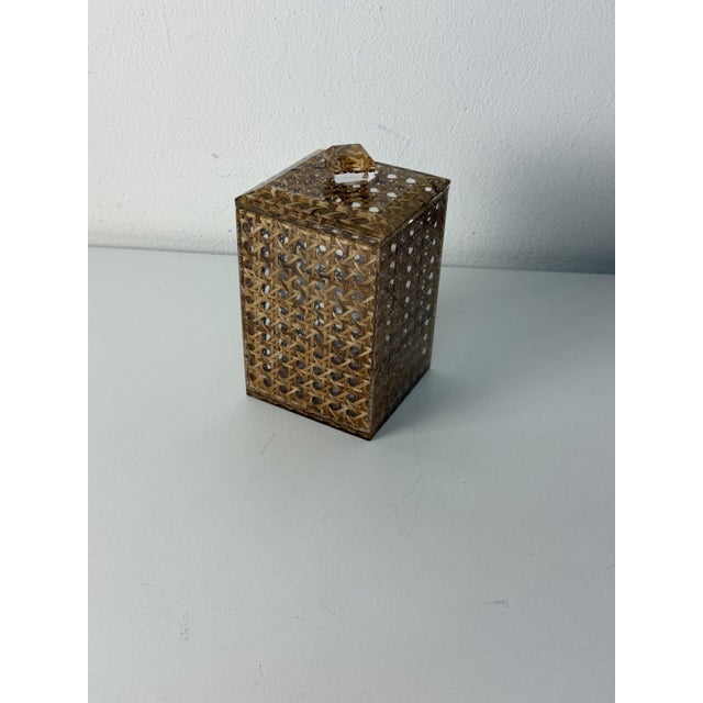 Mid-Century Italian Acrylic Glass and Rattan Box in the style of Christian Dior, 1970 For Sale - Image 4 of 6