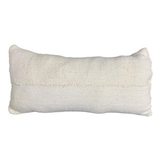 Lumbar Mud Cloth Bogolan Solid White Pillow African Mali 19" W For Sale