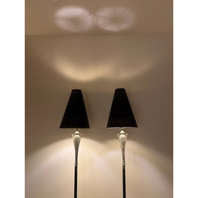 Neoclassical 1970s Cambridge Lamps Inc. Neoclassical Style Black Floor Lamps Pair For Sale - Image 3 of 12