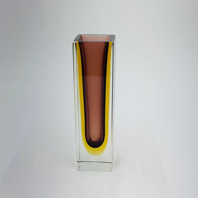 Glass Vintage Murano Glass Vase Vintage Mid-Century Modern Sommerso Glass Square Vase For Sale - Image 7 of 17