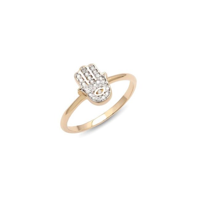 Gold 14k Dainty Hamas Hand Diamond Ring Size 7 (All Sizes Available) For Sale - Image 8 of 9