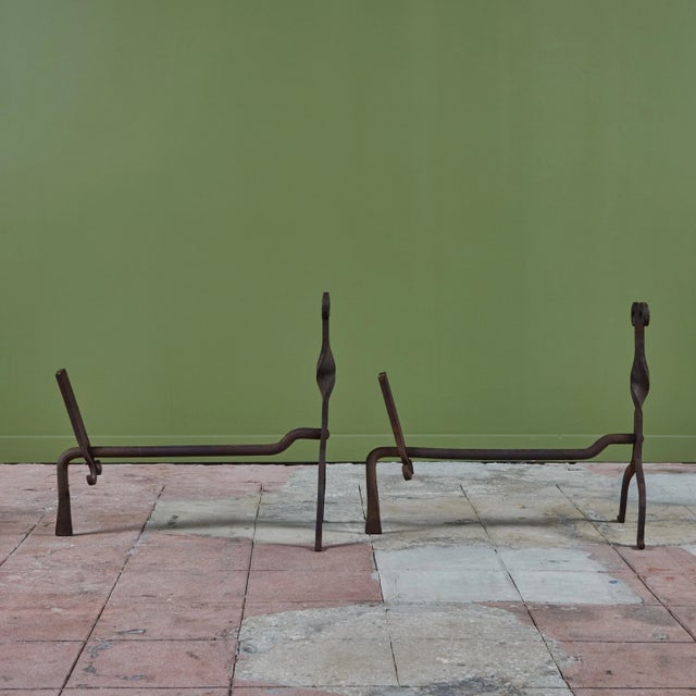 Pair of Large Cast Iron Arts and Crafts Andirons For Sale In Los Angeles - Image 6 of 12
