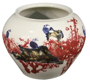 Chinese Vase in Painted Ceramic with Flowers and Animals, 2000s