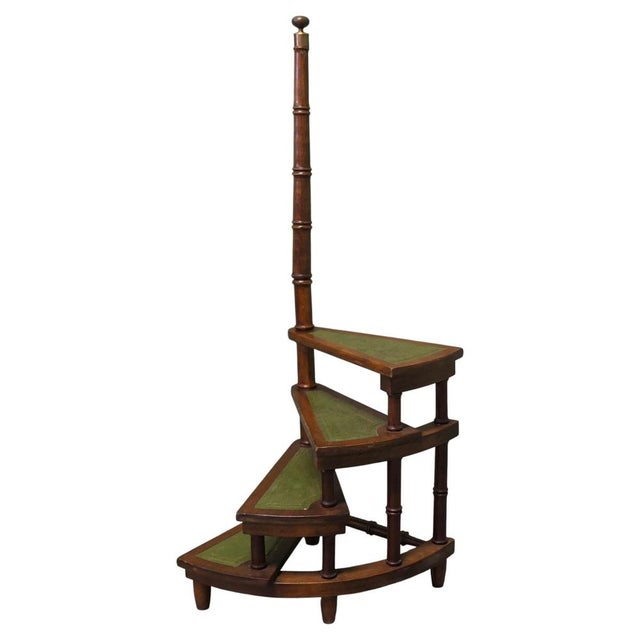 Green Spiral Library Steps with Tooled Green Leather Treads, 1920 For Sale - Image 8 of 8