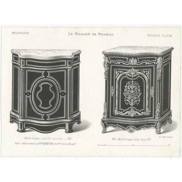 Quetin, Furniture Illustrations of Buffets and a Vitrine, Prints, Set of 3 For Sale - Image 3 of 5