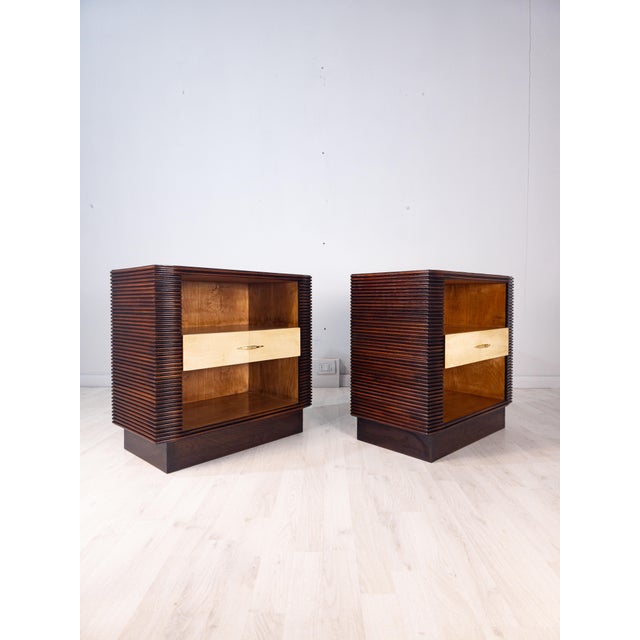 Art Deco Italian Nightstands in Parchment attributed to Osvaldo Borsani, 1940s, Set of 2 For Sale - Image 10 of 18