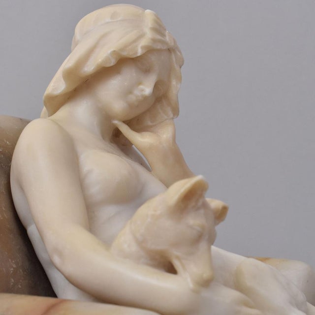 Antique Alabaster Sculptures Young Girl Sculpture with Dog by Giuseppe Gambogi, 1890s For Sale - Image 5 of 12
