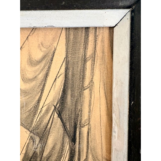 Brown Folk Art Charcoal and Pencil Drawing of S Sailing Ship and Dinghy, Signed by Artist For Sale - Image 8 of 9