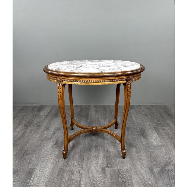 19th Century Louis XVI Oval Pedestal Table in Carved Wood and Marble, 1890s For Sale - Image 9 of 9