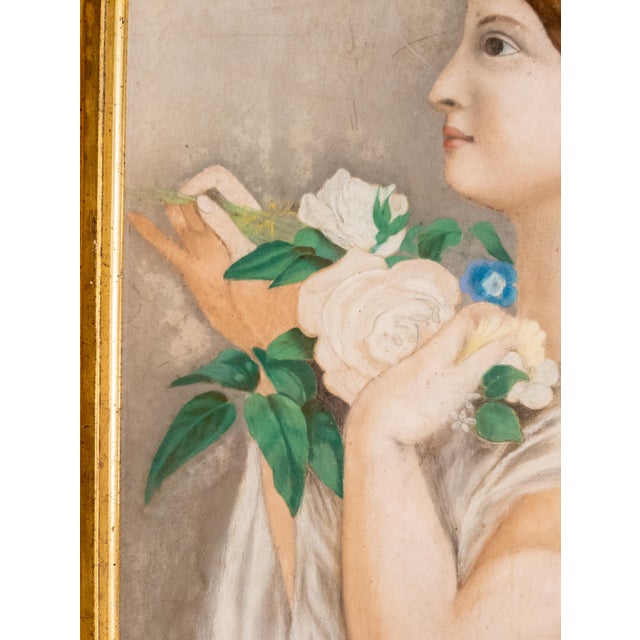 Gold Mid-Century Modern Pastel Portrait Painting of a Lady in Lemon Gold Frame For Sale - Image 8 of 11