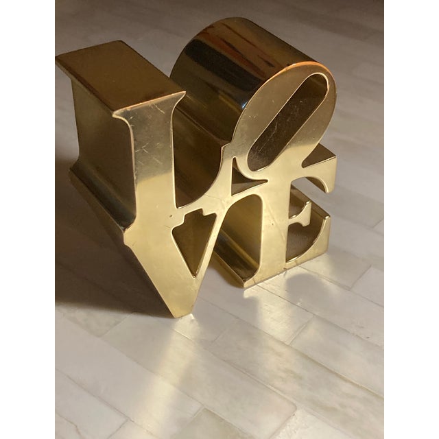 Authentic Vintage 1970s Robert Indiana "Love" Brass or Gold-Tone Paperweight For Sale - Image 10 of 11