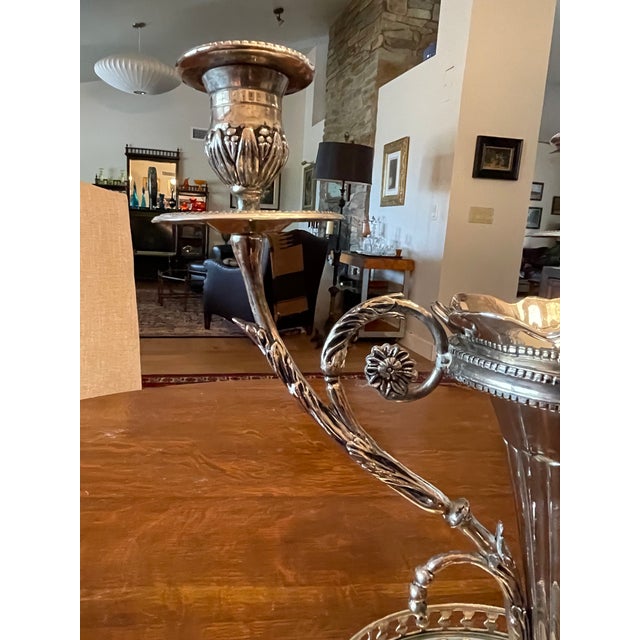 1920s Vintage Shabby Shic Godinger Silver Plated Epergne 3 Branch Candleabra Mirror Tray For Sale - Image 5 of 9