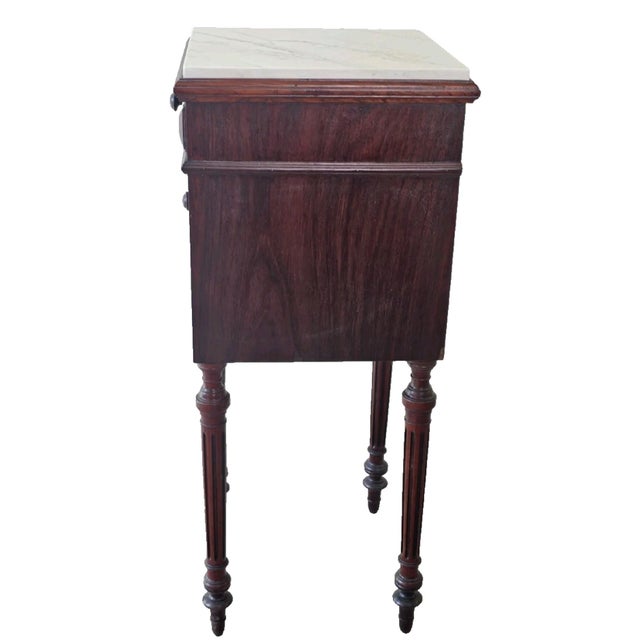 Antique French 1920s Marble Top Nightstand Mahogany Bedside Cabinet For Sale - Image 16 of 18