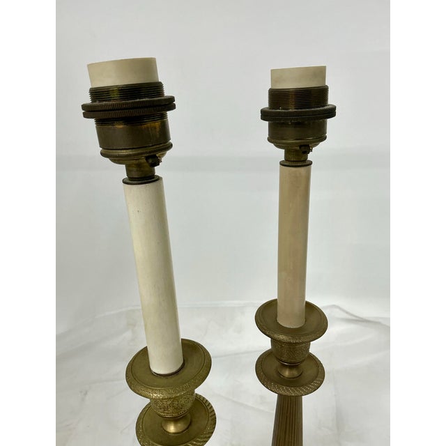 Metal Pair of Louis-Philippe Bronze Candlestick Lamps, 19th Century For Sale - Image 7 of 11