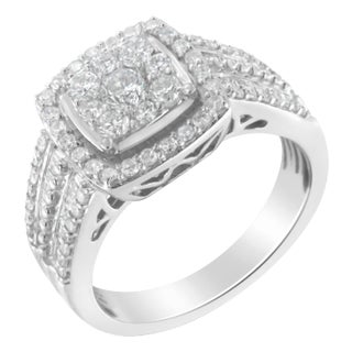 10K White Gold Diamond Cluster Ring (1 Cttw, H-I Color, I1-I2 Clarity) - Size 6-3/4 For Sale