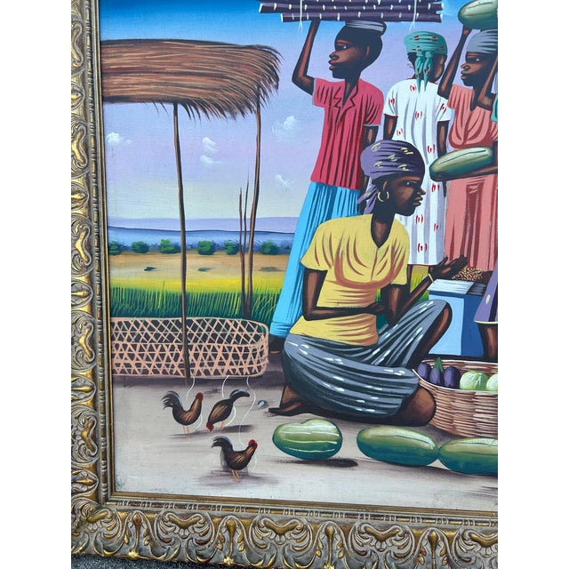Vintage Haitian Painting of Women and Chickens For Sale - Image 4 of 6