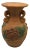 Large Hand Thrown 3 Handle Terra-Cotta Vase Floral Decorated For Sale